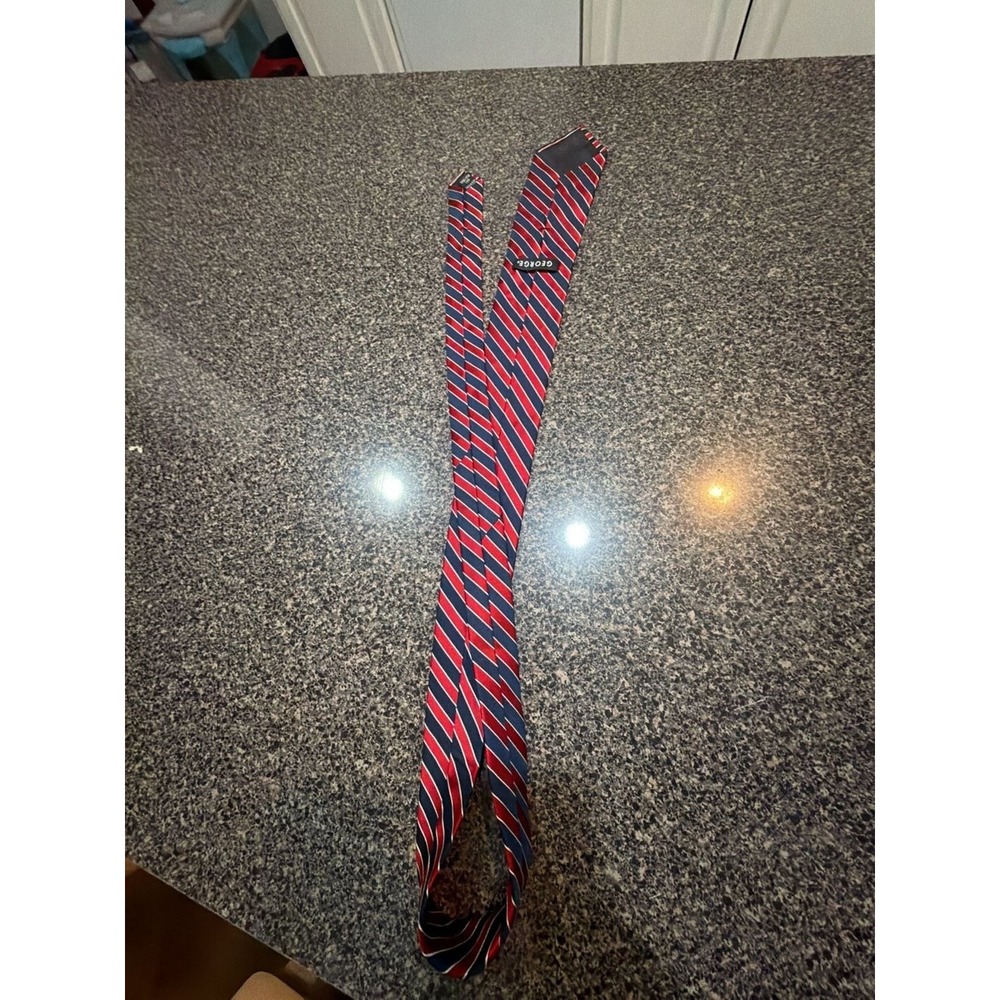 George Men's Red and Navy Diagonal Striped 100% Silk Necktie